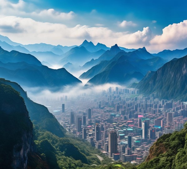 凉山，这座山城以其独特的自然与人文的交融而闻名，既有壮丽的自然风光，又蕴含着现代都市的 modernity。